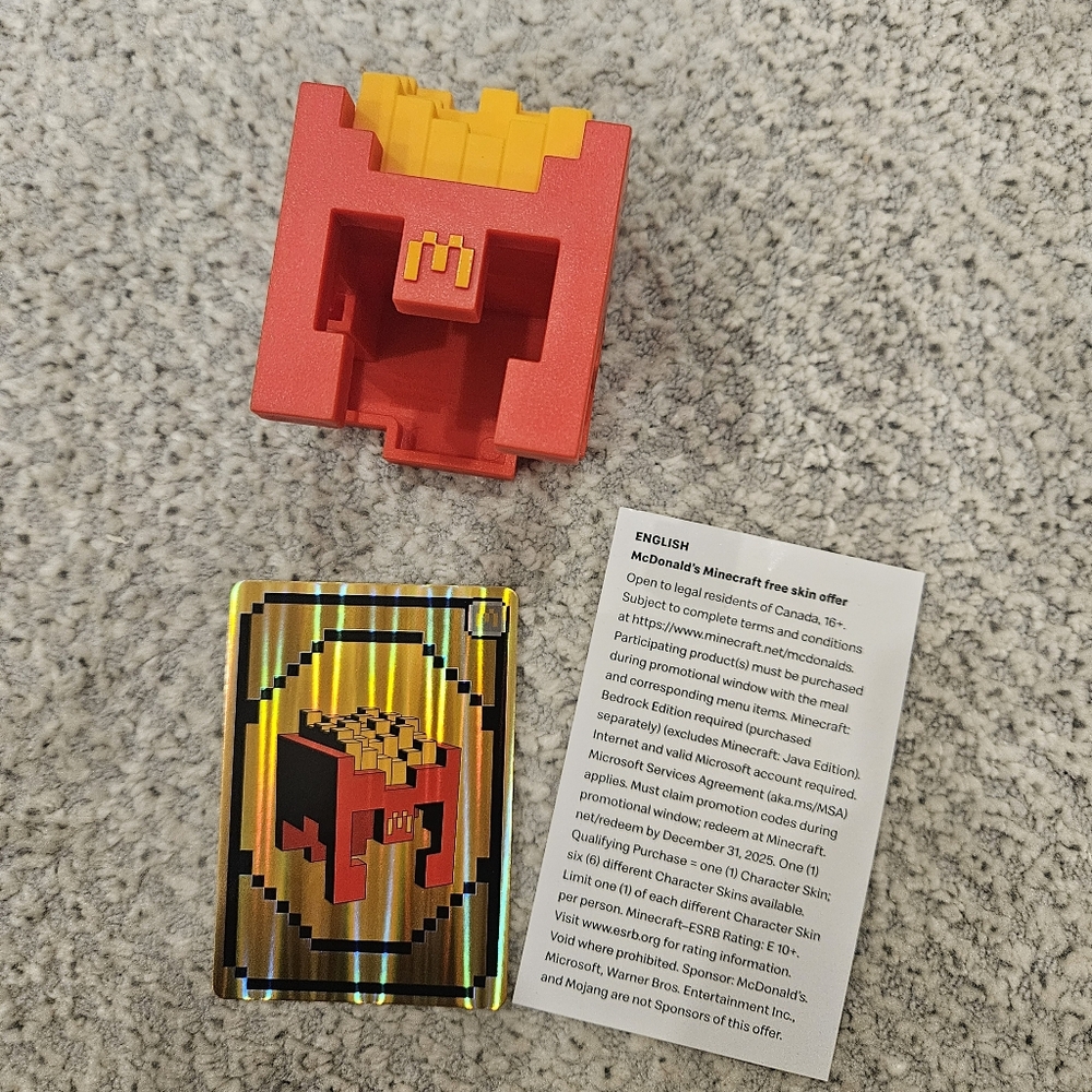 2025 McDonald's Minecraft Fries Helmet Toy With Unused Code Card